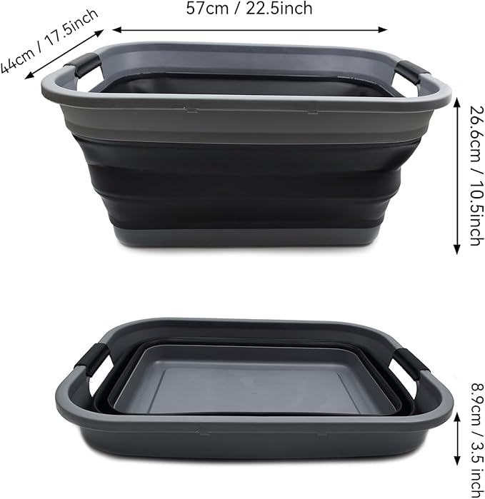SAMMART 41L (10.8 gallon) Collapsible Plastic Laundry Basket - Foldable Pop Up Storage Container/Organizer - Portable Washing Tub - Space Saving Hamper/Basket, (Rectangular, Grey/Black)