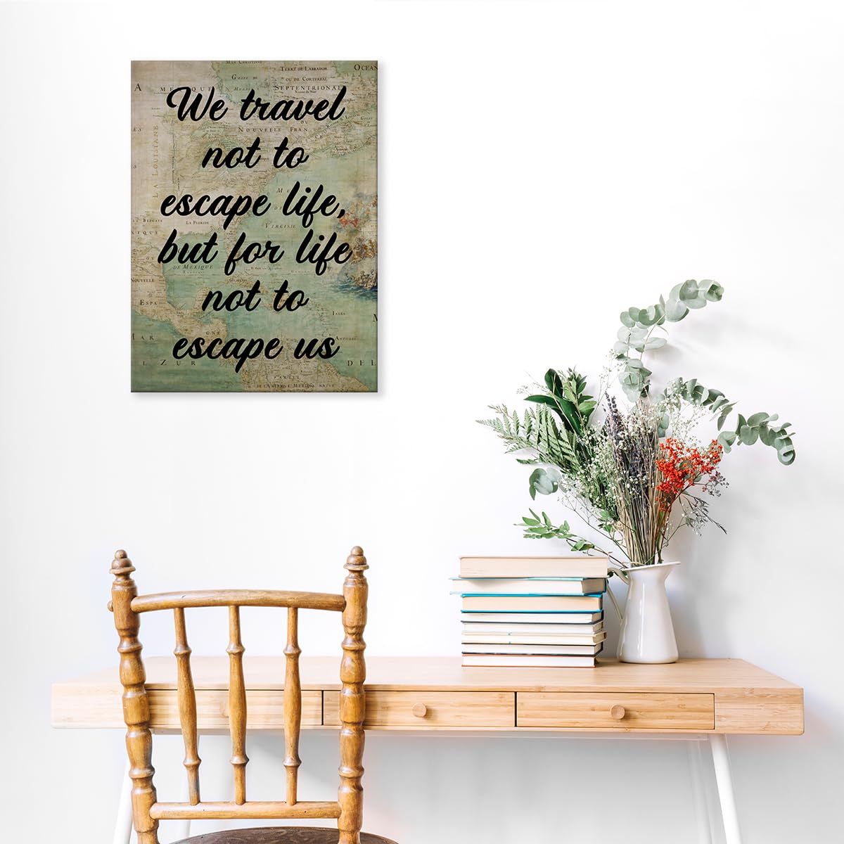 Inspirational Wall Art Decor Motivational Travel Quote Poster Framed Painting Print Retro We Travel Not to Escape Life Canvas Artwork for Home Office Decor 12 X 15 Inch