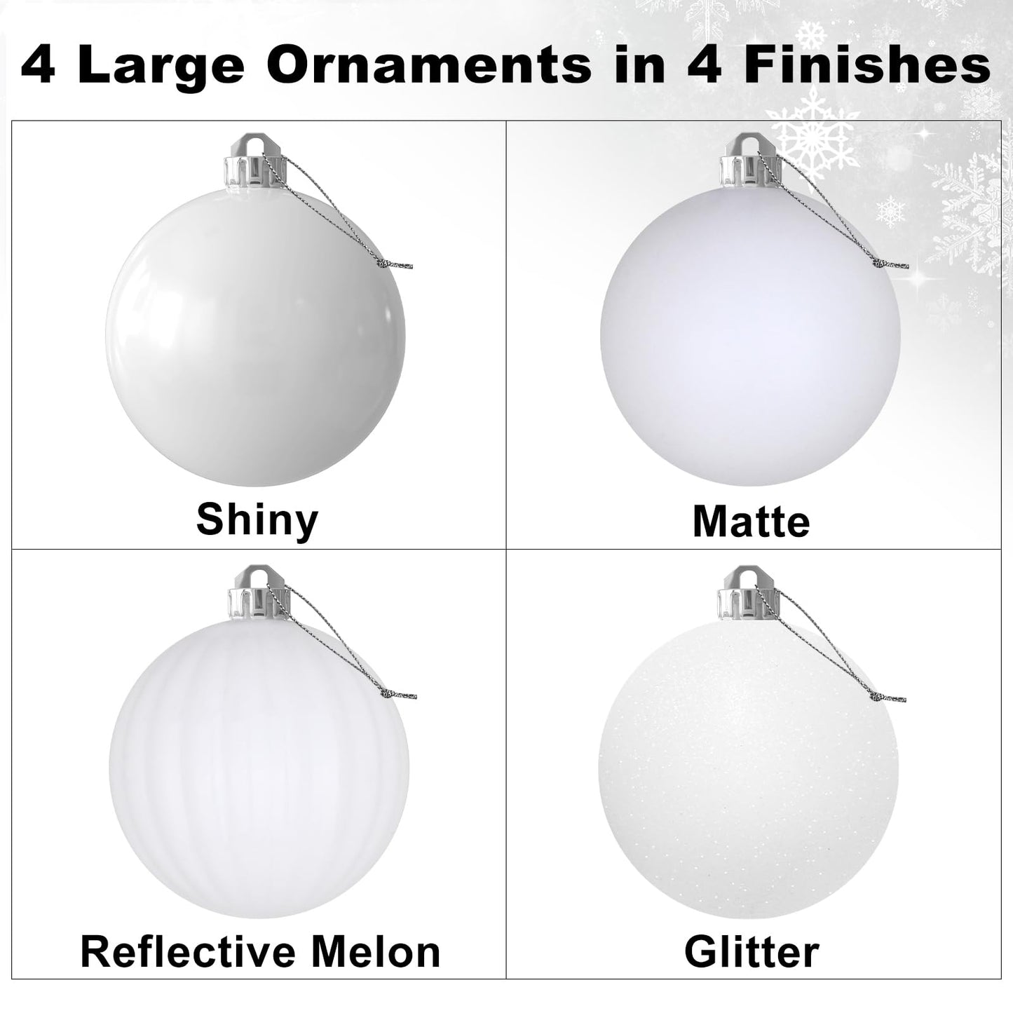 White 4.0" Large Christmas Balls - Christmas Tree Decoration Ornaments Shatterproof Hanging Balls for Birthday Halloween Holiday Wedding Decorations Set of 4pcs