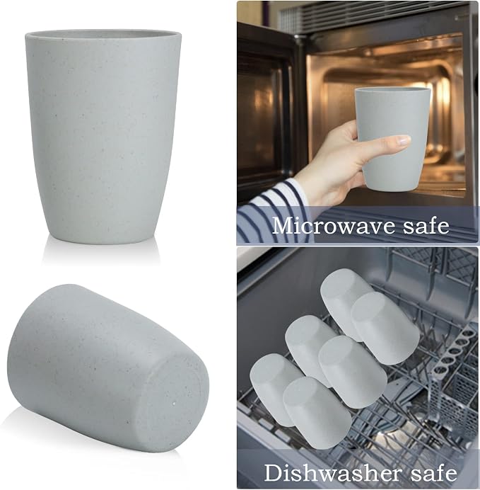 Wrova Wheat Straw Cups 8 PCS Good Alternative to Plastic Reusable Cups 20 oz Unbreakable Drinking Cup Reusable Dishwasher Safe Water Plastic Glasses Light Grey