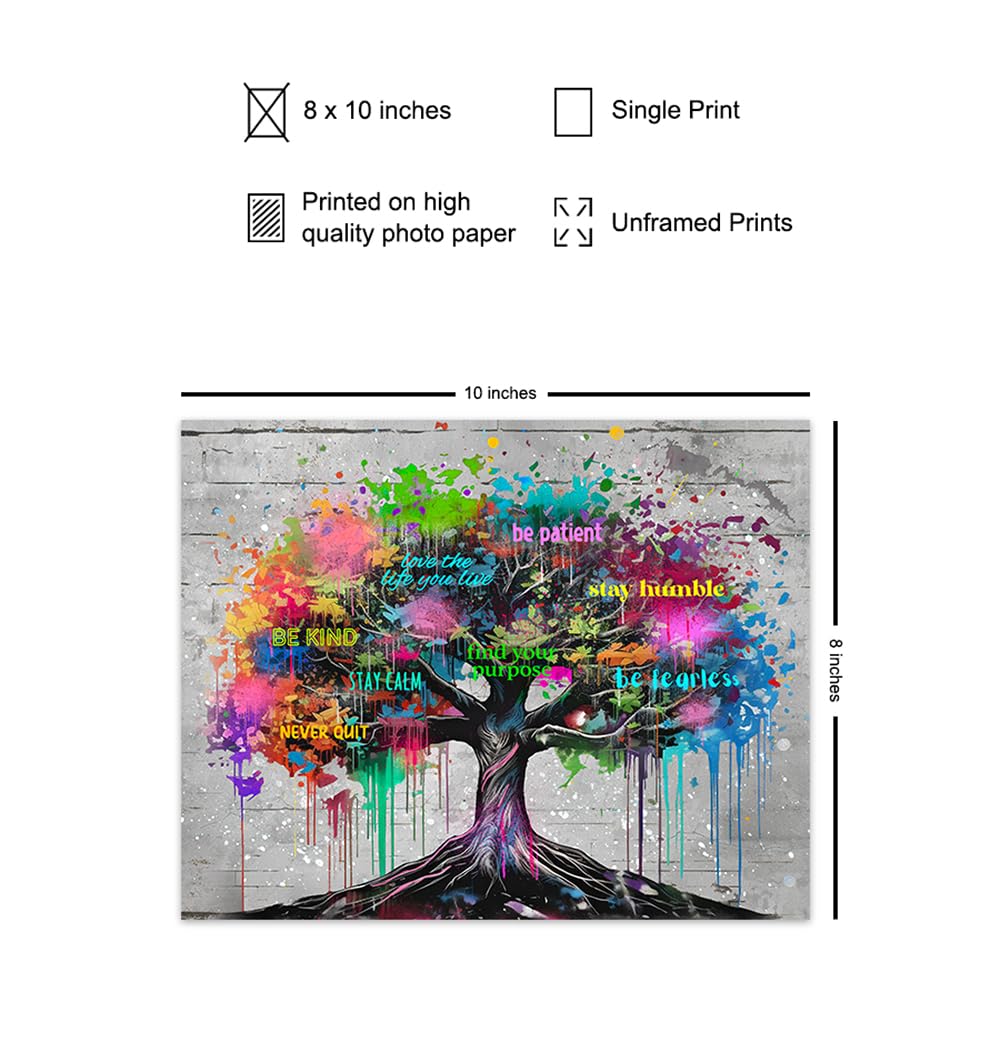 Inspirational Tree of Life Wall Art - Home Office Gifts for Women - Boss lady - Womens empowerment - Growth mindset - Success Wall Art - Graffiti Decor - Banksy Print - Motivational poster