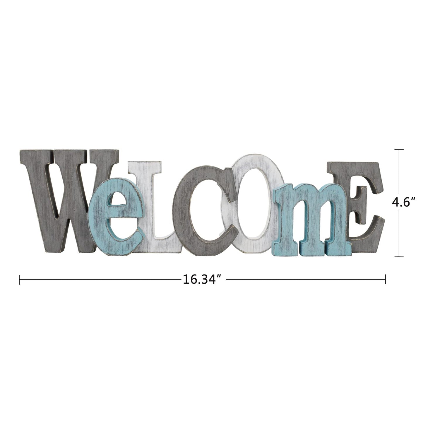 Morning View Wooden Welcome Sign Decorative Hanging Word Signs Table Top Cutout Block Letters Standing Welcome Letter Sign Wall Decor for Living Room Home Decor Shelf Mantel (Aqua)