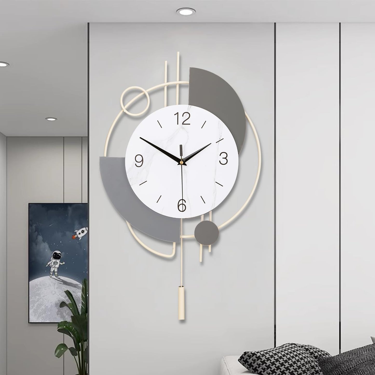Dankeit Decorative Silent Quartz Wall Clock with Pendulum, Large for Living Room, Kitchen, Bathroom, Bedroom - 13x21.65in(Beige)