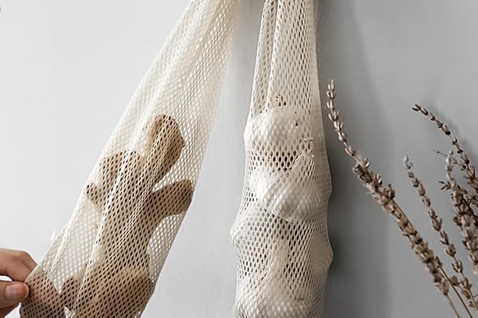 Ahyuan Hanging Mesh Storage Bags 5 Pack Onion Garlic Potatoes Net Mesh Bag Long and Large Reusable Net Produce Bags for Fruit Veggies Garbage Bag for Home RV Camper