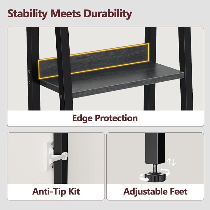 Furologee Bookshelf Set of 2, 6-Tier Ladder Shelf, Ladder Bookshelf with Drawer, Set of 2 Bookshelves, Wood Metal Freestanding Storage Shelf for Living Room, Home Office, Bedroom, Kitchen,Black Oak