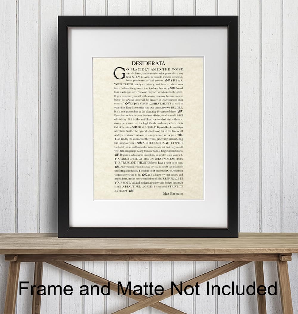 Inspiring Typography Wall Art LARGE 11x14 - Desiderata Poem - Motivational Home Decor - Inspirational quote Wall Decor - Encouraging Art for Women, Men, Poetry Fans - Max Erhman Quote - Unframed