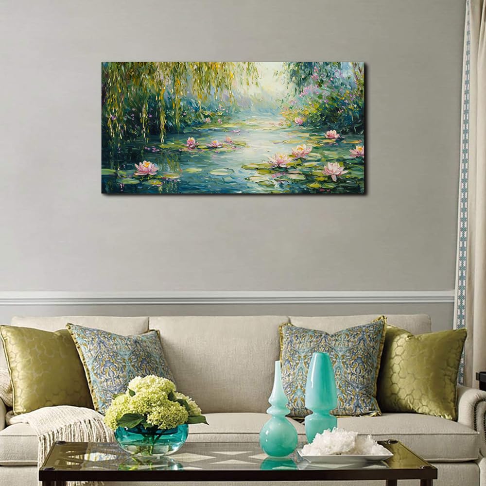 Claude Monet Water Lilies Floral Canvas Prints Wall Art Monet Style Famous Oil Paintings Flowers Decor Classic Impressionist Art Prints, Claude Monet Artwork for Living Room Bedroom Kitchen Home Office Decorations 20x40 Inches