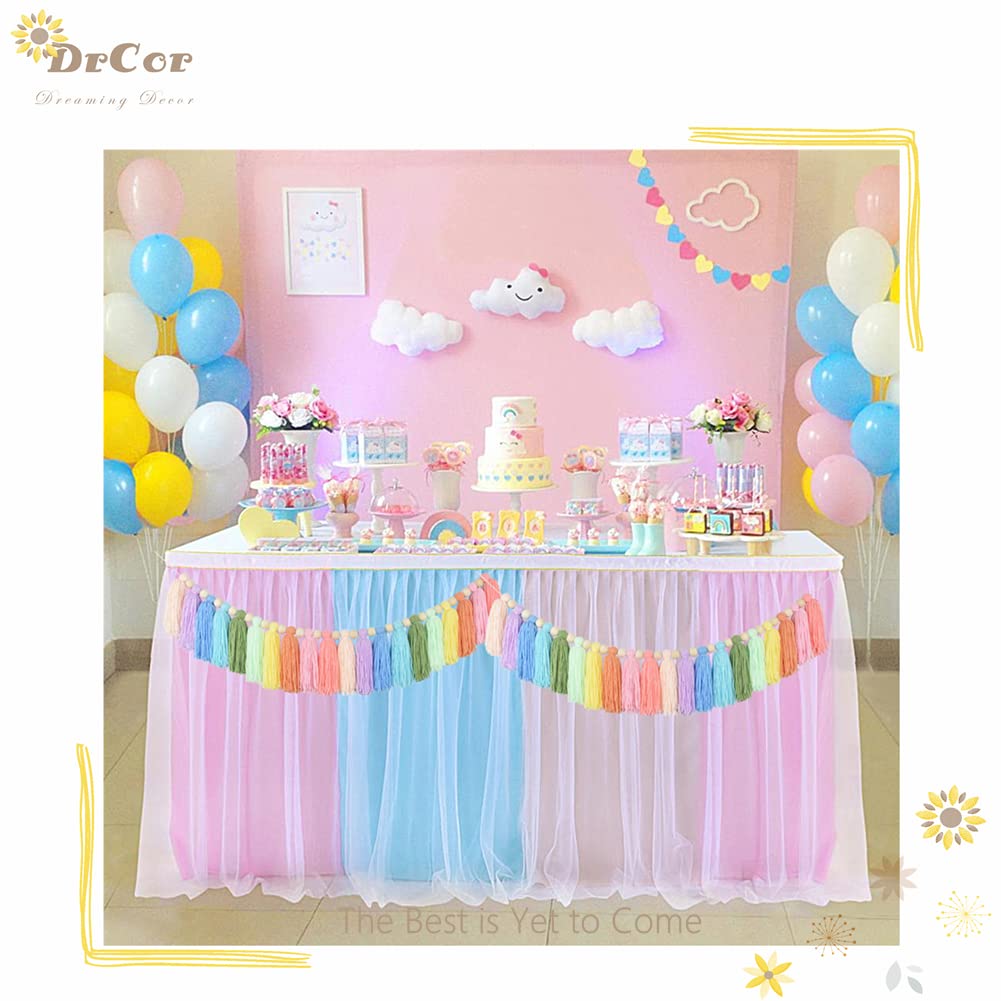 DrCor Pastel Rainbow Tassel Garland – Boho Classroom Decor for Back to School, Baby Shower, Party Banner for Nursery, Kids Room, Birthday or Graduation Decoration