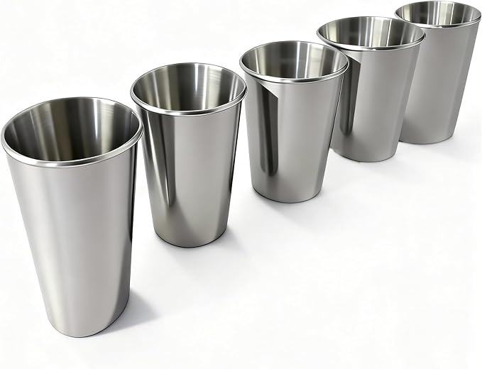 5 Pack 16 oz Stainless Steel Pint Cups,Stainless Steel Cup,Pint Cup Tumbler，water Tumbler,Stackable,Reusable,BPA Free