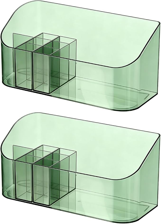 SUNFICON 2 Pack Makeup Trays Organizers Holders Cosmetic Display Cases Tabletop Desktop Vanity Countertop Bathroom Wall Cabinet Medicine Storage Boxes for Womens Ladies Girls Crystal Green