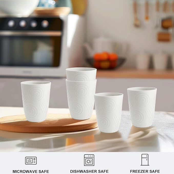 Drinking Glasses - Wheat Straw Cups Set of 6, Unbreakable Plastic Tumbler, Alternative to Plastic Glasses Drinking Reusable, Drinking Cup Dishwasher Safe Plastic Cups 12 OZ - White