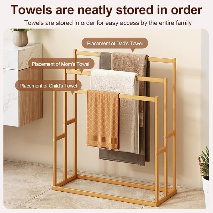 Wooden Blanket Ladder, Multi-Tier Freestanding Blanket Rack, Rustic Quilt Rack and Wood Towel Rack Stand, Farmhouse Decorative Ladder for Bathroom and Living Room, Holds Towels, Blankets, Quilts