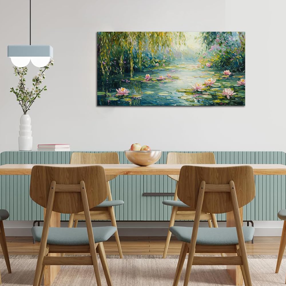 Claude Monet Water Lilies Floral Canvas Prints Wall Art Monet Style Famous Oil Paintings Flowers Decor Classic Impressionist Art Prints, Claude Monet Artwork for Living Room Bedroom Kitchen Home Office Decorations 20x40 Inches