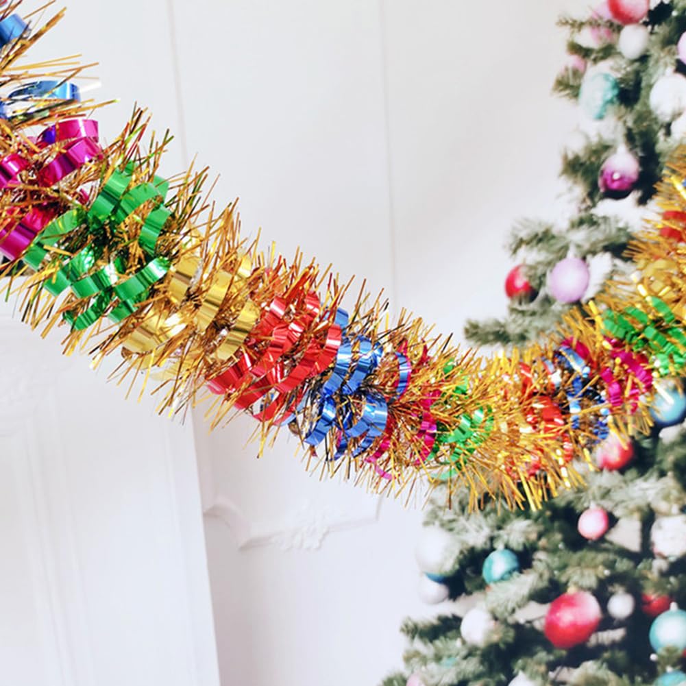 33Ft Christmas Tinsel Garland Shiny Thick Tinsel Decor Xmas Tree Decorations Metallic Twist Foil Garland for Birthday Teachers' Day Thanksgiving Day Indoor Outdoor Party Supplies - Colourful 2