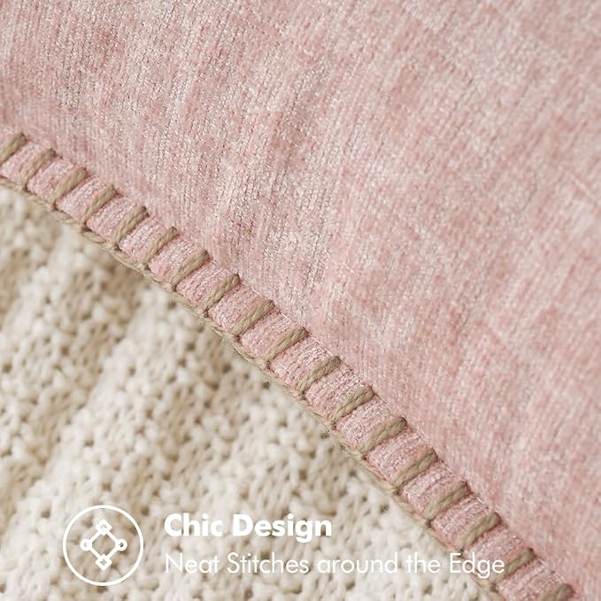 MIULEE Pack of 2 Couch Throw Pillow Covers 18x18 Inch Pink Farmhouse Decorative Pillow Covers with Stitched Edge Soft Chenille Solid Dyed Pillow Covers for Sofa Bed Living Room