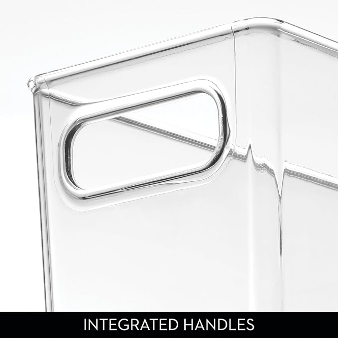 iDesign Tall Plastic Storage Bin with Handles, Set of 4, Clear | For Fridge or Freezer, Made in USA