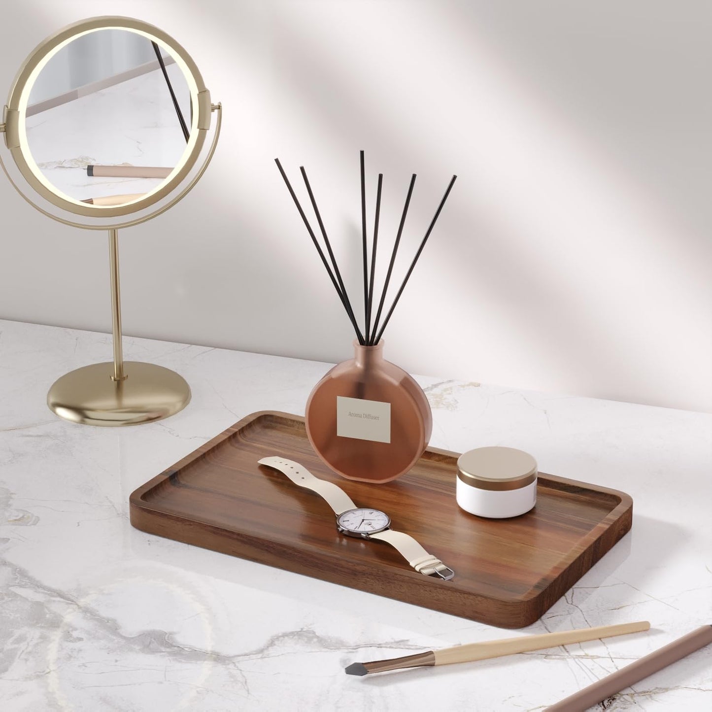 VERTORGAN Acacia Wood Serving Tray,9.8x5.9 Inch Decorative Trays Platter for Coffee Table,Living Room,Bar,Party,Mini Charcuterie Boards Cheese Board,Home Decor