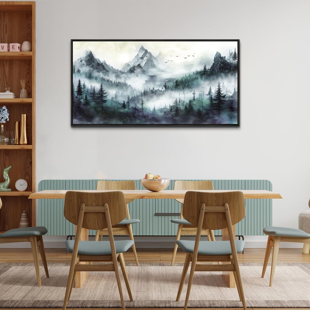 Wapluam Large Canvas Wall Art For Living Room Modern Wall Decor For Bedroom Trees Landscape Painting Foggy Forest Pictures Mountain Nature Art Canvas Prints Office Home Decor Black Framed 40x20