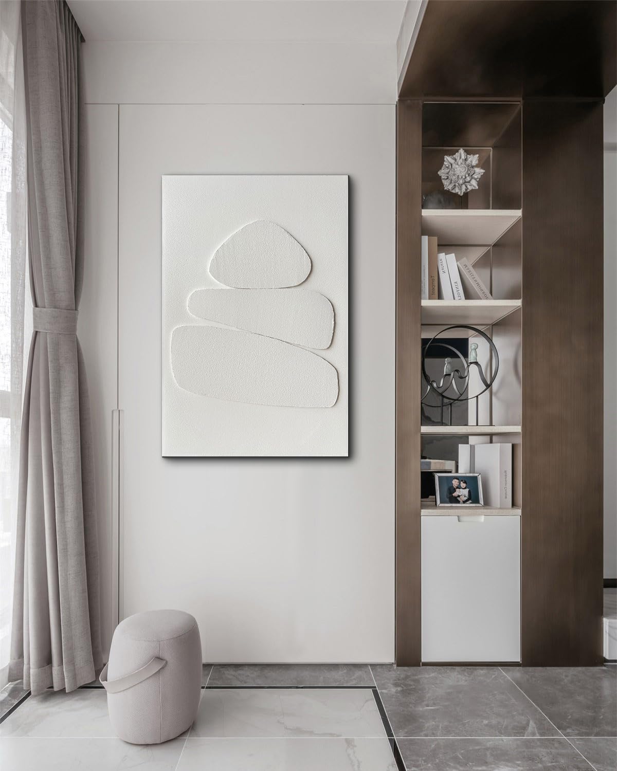 Creespi White Textured Wall Art - Hand Painted Minimalist 3D Art Painting 24x36 inches,Modern Abstract Oil Painting On Canvas for Home Wall Decor