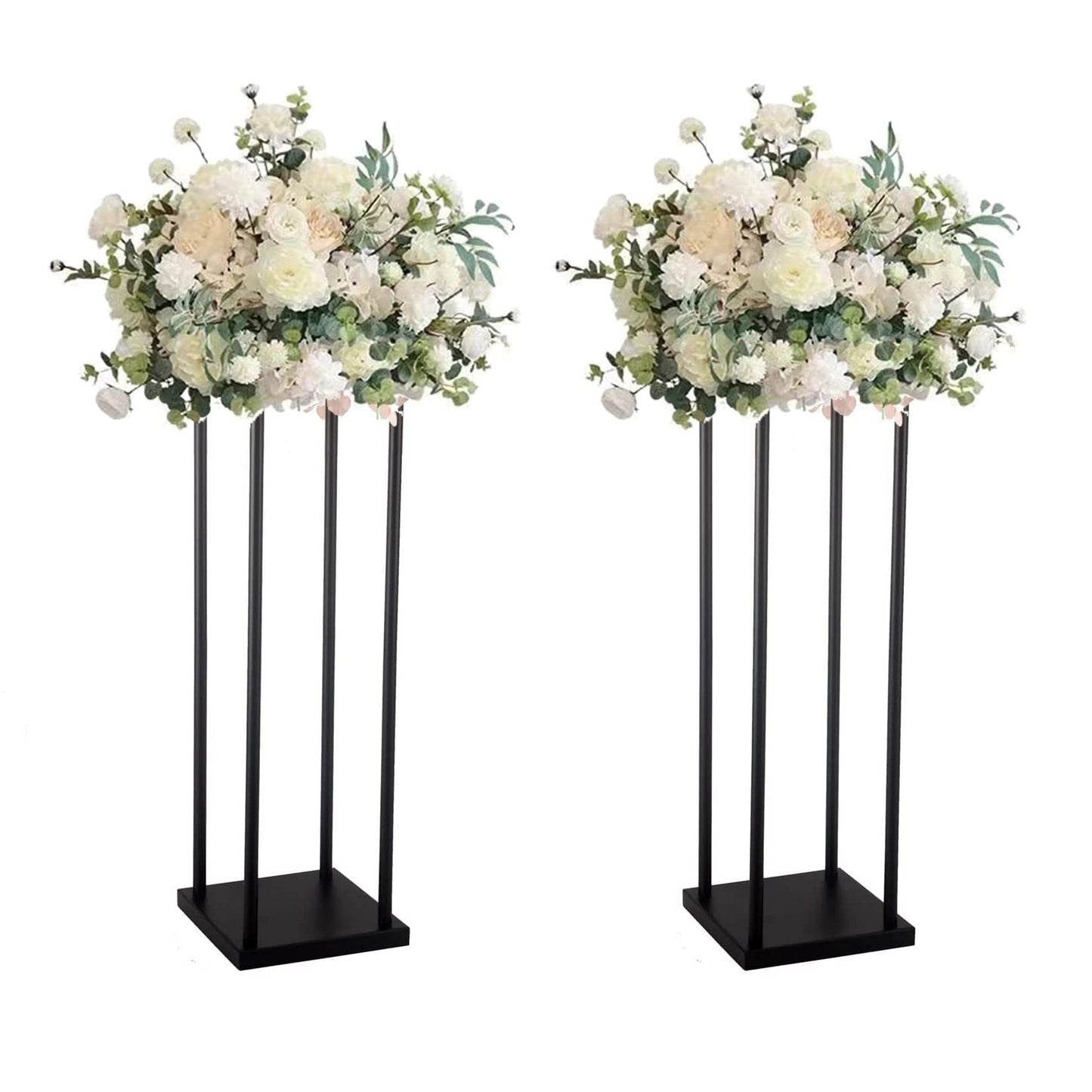 simprefine 2 Pcs 24 Inches Matte Black Wedding Flower Stand Metal Iron Display Rack Floor Vase Column Centerpiece for Event Party Anniversay Ceremony Decoration