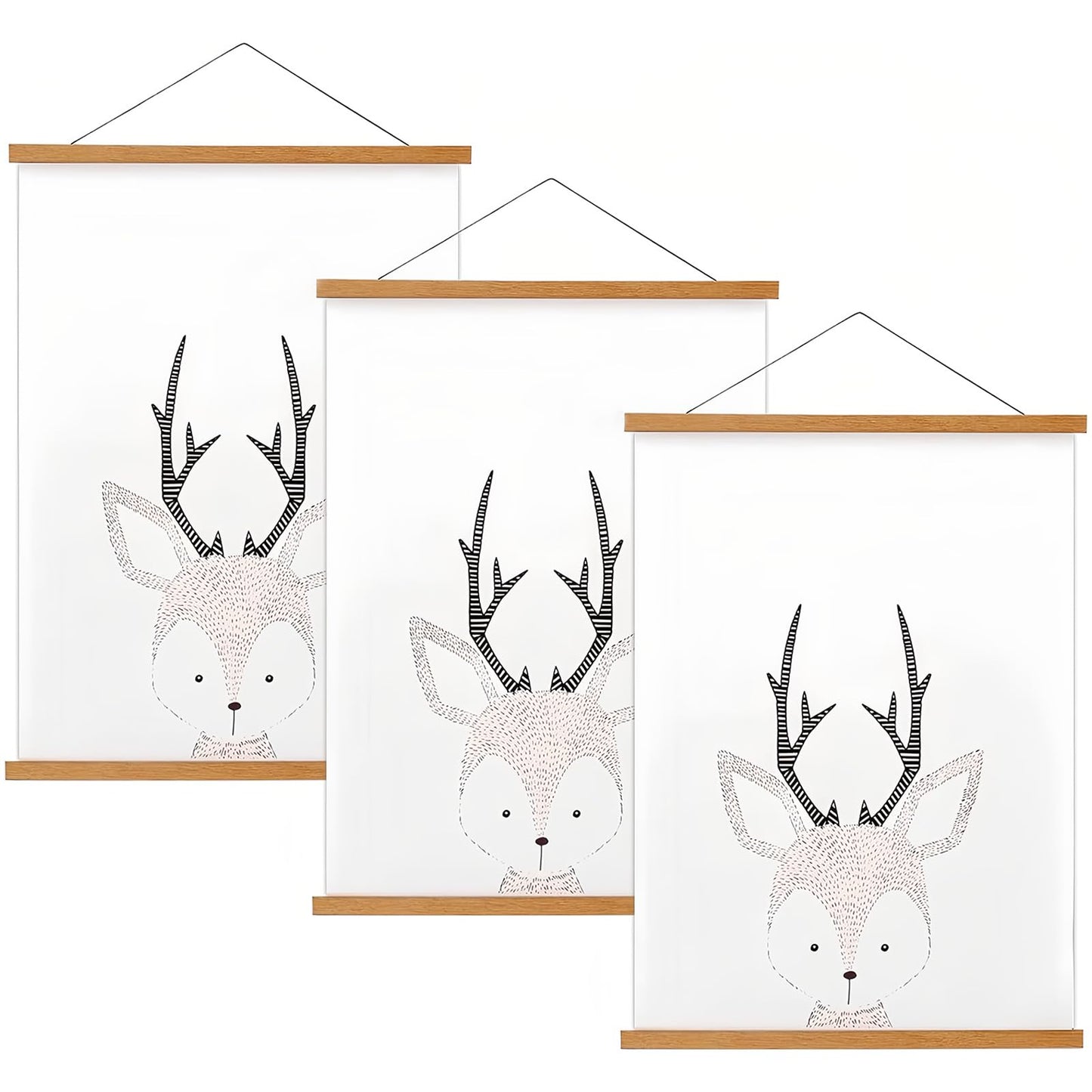 FALAMON 3 Pack Magnetic Poster Hanger Frame, Teak Wood Magnet Poster Frame for Posters, Prints, Photos, Pictures, Maps, Scrolls, and Canvas Artwork