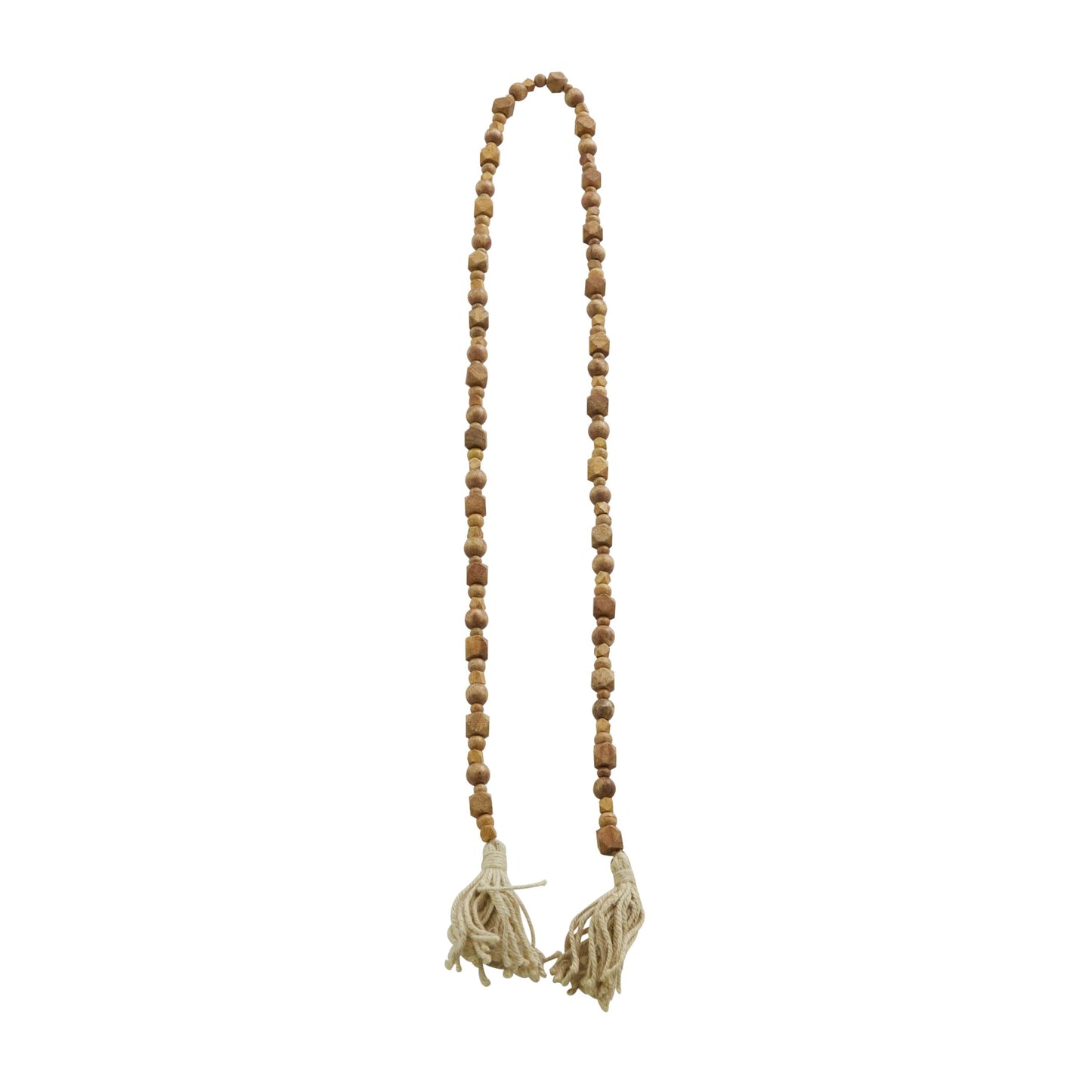 Deco 79 Mango Wood Handmade Hexagon Carved Geometric Long Garland with Tassel, 80" x 1" x 1", Brown