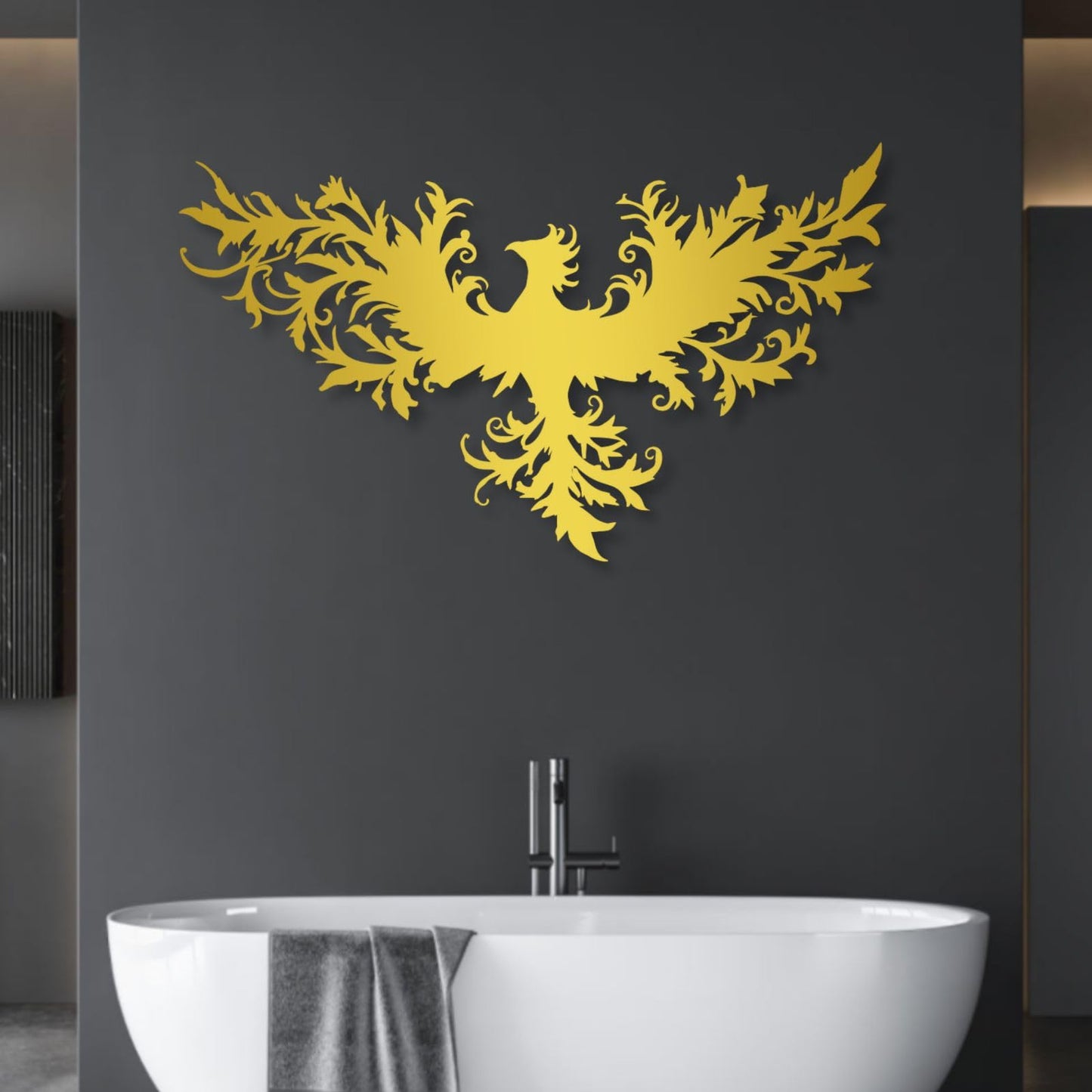 huefoam Phoenix Metal Wall Art, Metal Phoenix Wall Decor, Mythical Wall Decor for Living Room, Bedroom, Dining Room (Black, 19"×11"/47×28cm, metal art wall decor)