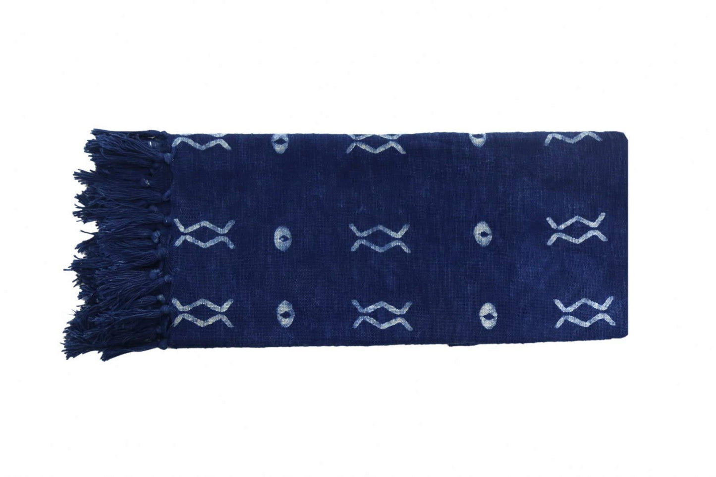 Trade Star 100% Cotton Throw Blanket Indigo Throw Blanket Handloomed Cotton Throw Mudcloth Designer with Tassels Handmade Premium Quality (50X70 INCHES Indigo Zen)