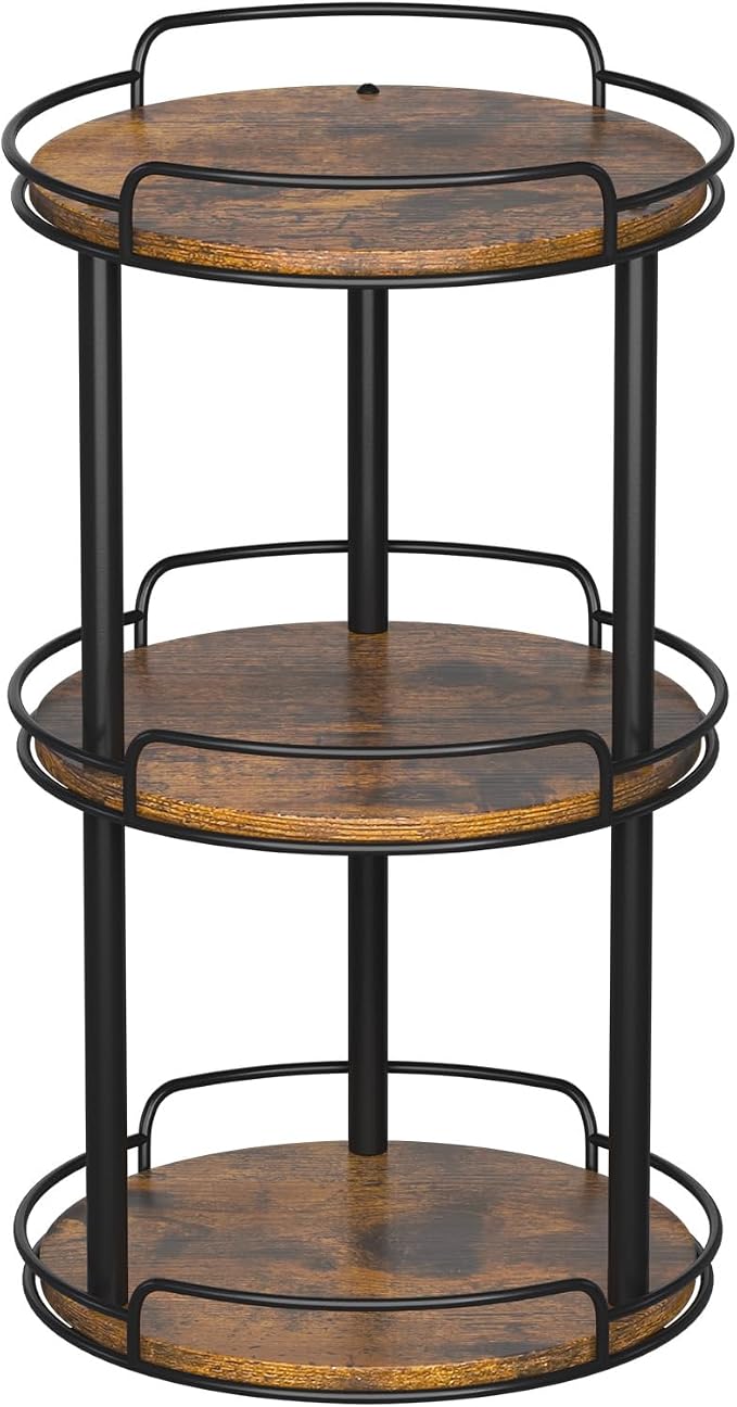 LAMU 10'' Wood Lazy Susan Turntable Organizer for Cabinet, 3 Tier Lazy Susan Spice Rack Organizer for Kitchen, Wood Turntable for Table Top, Countertop, Pantry, Bathroom