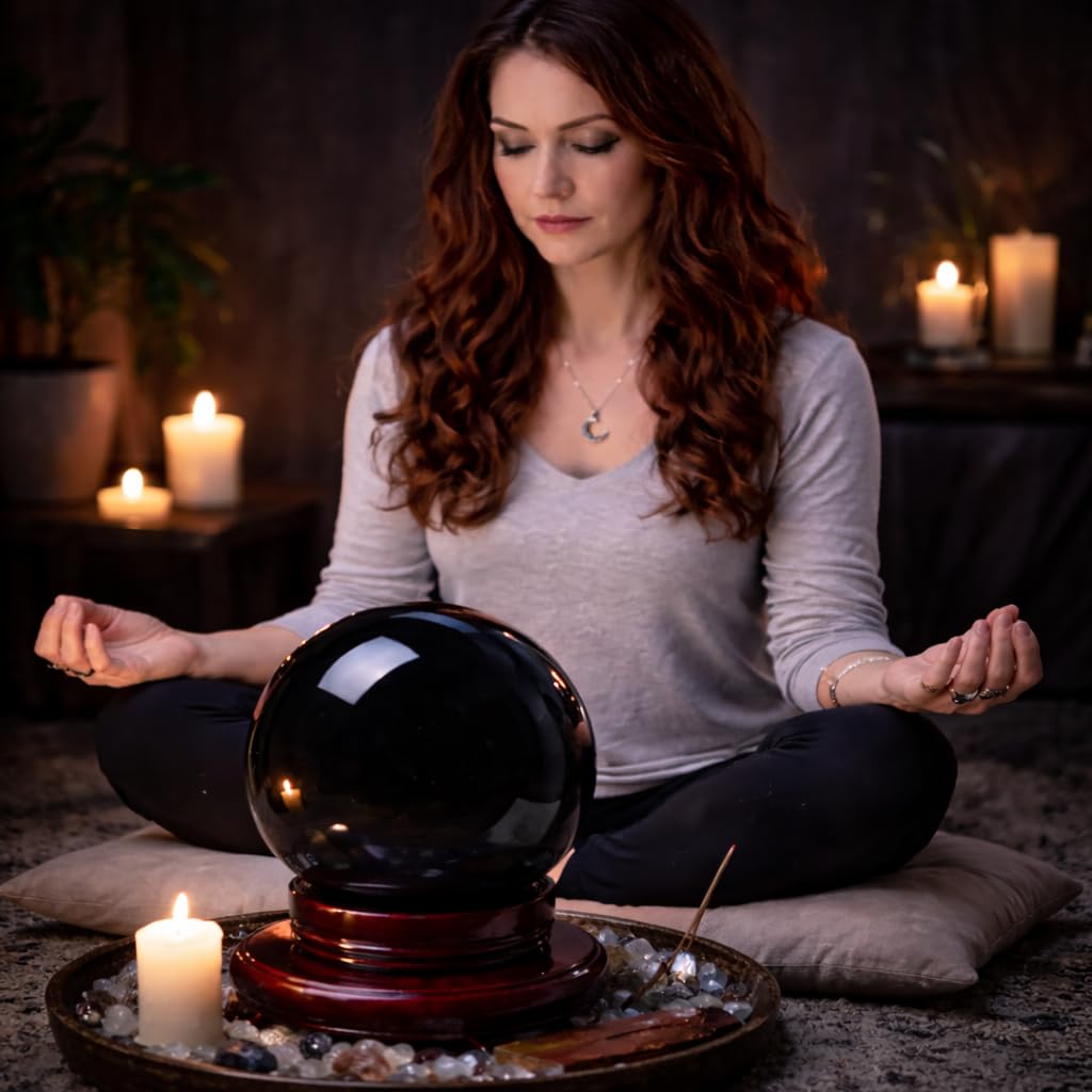 Mina Heal Rare Large Obsidian Crystal Sphere for Meditation, Healing, Feng Shui, and Protection – Handcrafted Black Obsidian Ball with Stand