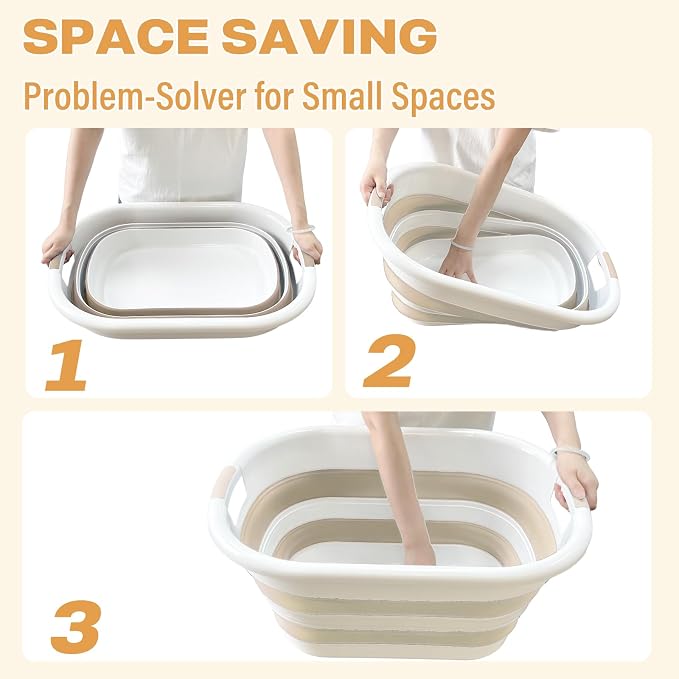 OOAMBB 43L(11.5Gallon) Collapsible Laundry Baskets plastic, Pop Up Laundry hamper/Storage Container, Foldable Laundry Basket with Large Capacity,Sturdy,Space Saver (Beige, 2 Packs)