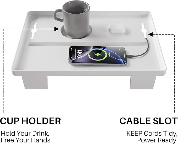 JOYMOOP Clip-On Bedside Shelf for Bunk Beds, Dorm Room Essentials, Bedside Caddy, No-Tool Install Bed Side Table Storage for Loft, Platform Beds, Nightstand Caddy for Phone, Glasses, Book (White)