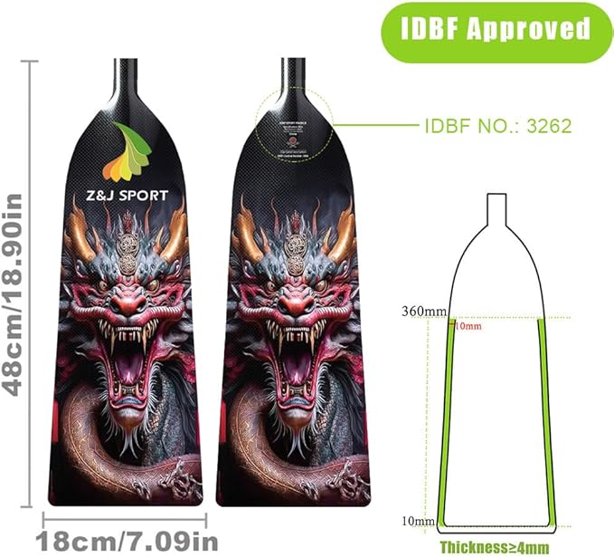Z&J SPORT Adjustable Dragon Boat Paddle, IDBF Approved Carbon Fiber Paddle, Dragon Graphic Paddle with Adjuster for Dragon Boat Race with Adjustable T Handle