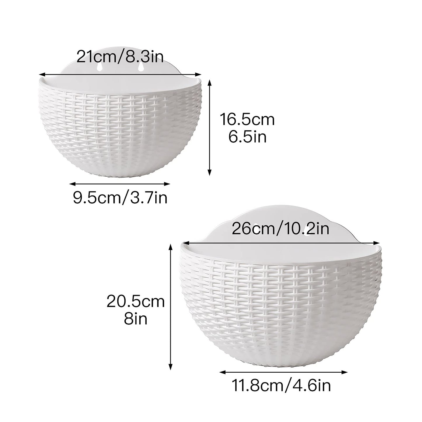 Hanging Planter Pot, Wall and Railing Hanging Planters with S Hooks, Half Round Imitation Rattan European Style Wall Flowerpot Rustic Decorative Flower Basket for Home(#2pcs 26 * 20.5cm Wine red)