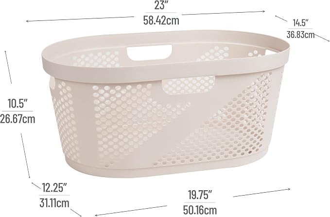 Mind Reader 40L Laundry Basket, Clothes Hamper, Premium Wicker Design, Plastic, Ivory