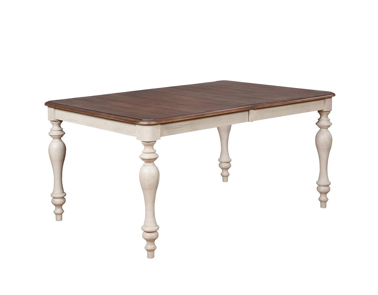 Roundhill Furniture Arch Solid Wood Dining Set: Table with Extension Leaf, Six Chairs, Distressed White and Dark Oak