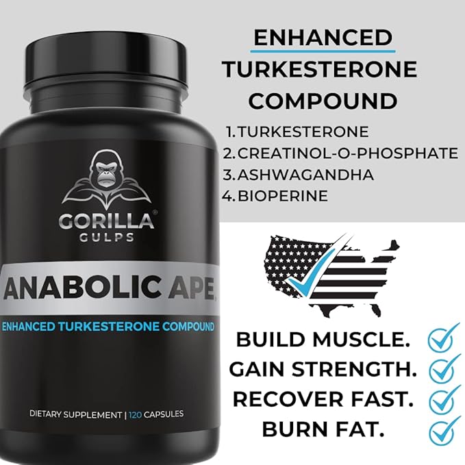 | Anabolic Ape ??Enhanced Turkesterone Compound | Turkesterone, Creatinol-O-Phosphate, Ashwagandha, Bioperine | Lab Tested | 120 Vegan Capsules | Max Strength