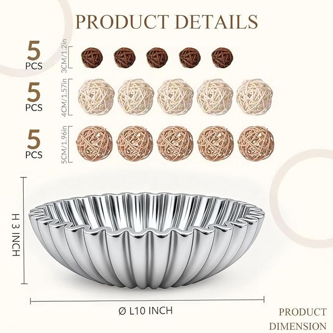 Large Modern Ruffle Bowls, Artificial Stone Decorative Catch All Bowl for Kitchen Counter and Entryway Table, Handcrafted Fruit Bowls and Key Bowl for Home Decor（Silver