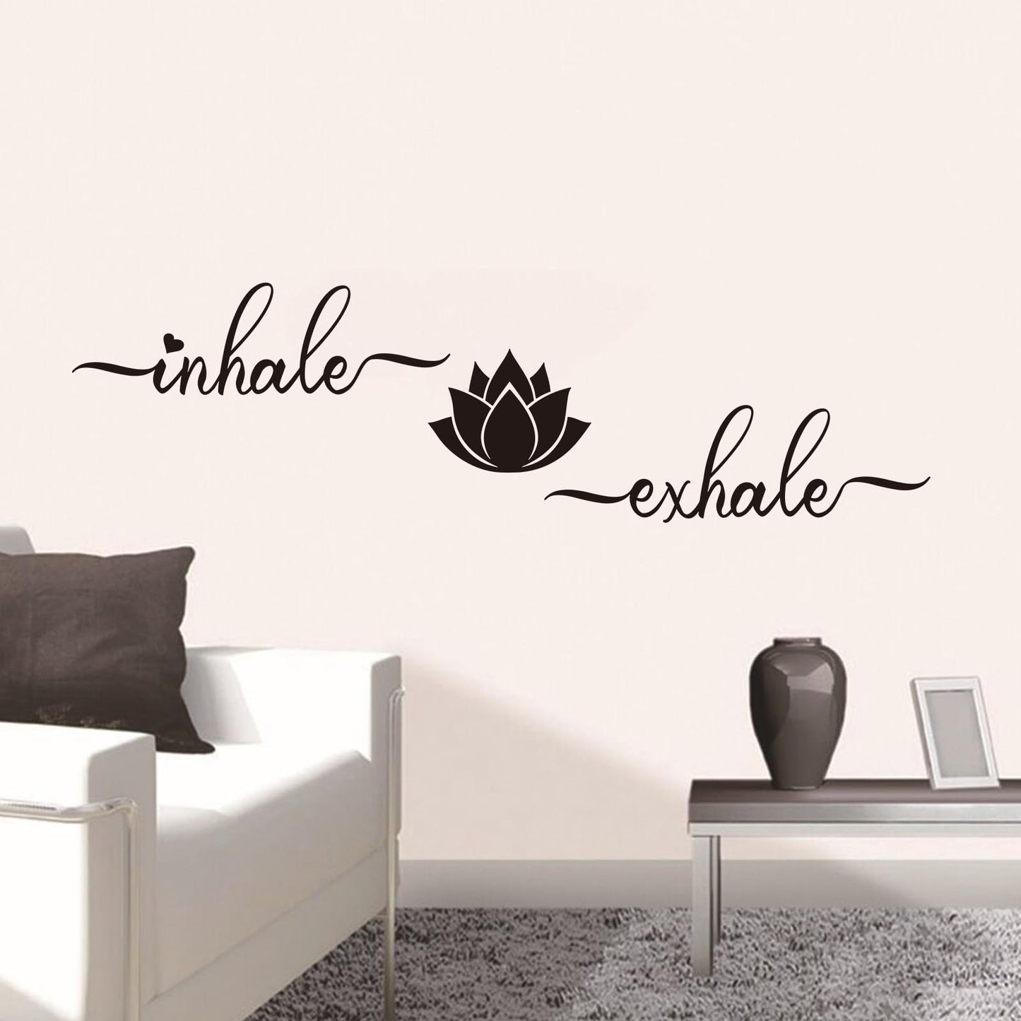 Yoga Quotes Wall Stickers for Bedroom: Zen Lotus Flower Home Meditation Vinyl Art Wall Decals for Living Room Bathroom Kitchen Office - Inhale Exhale 25" X 7"