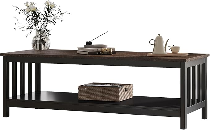 ChooChoo Mission Coffee Table, Wood Living Room Table with Shelf, 47 inch, Espresso