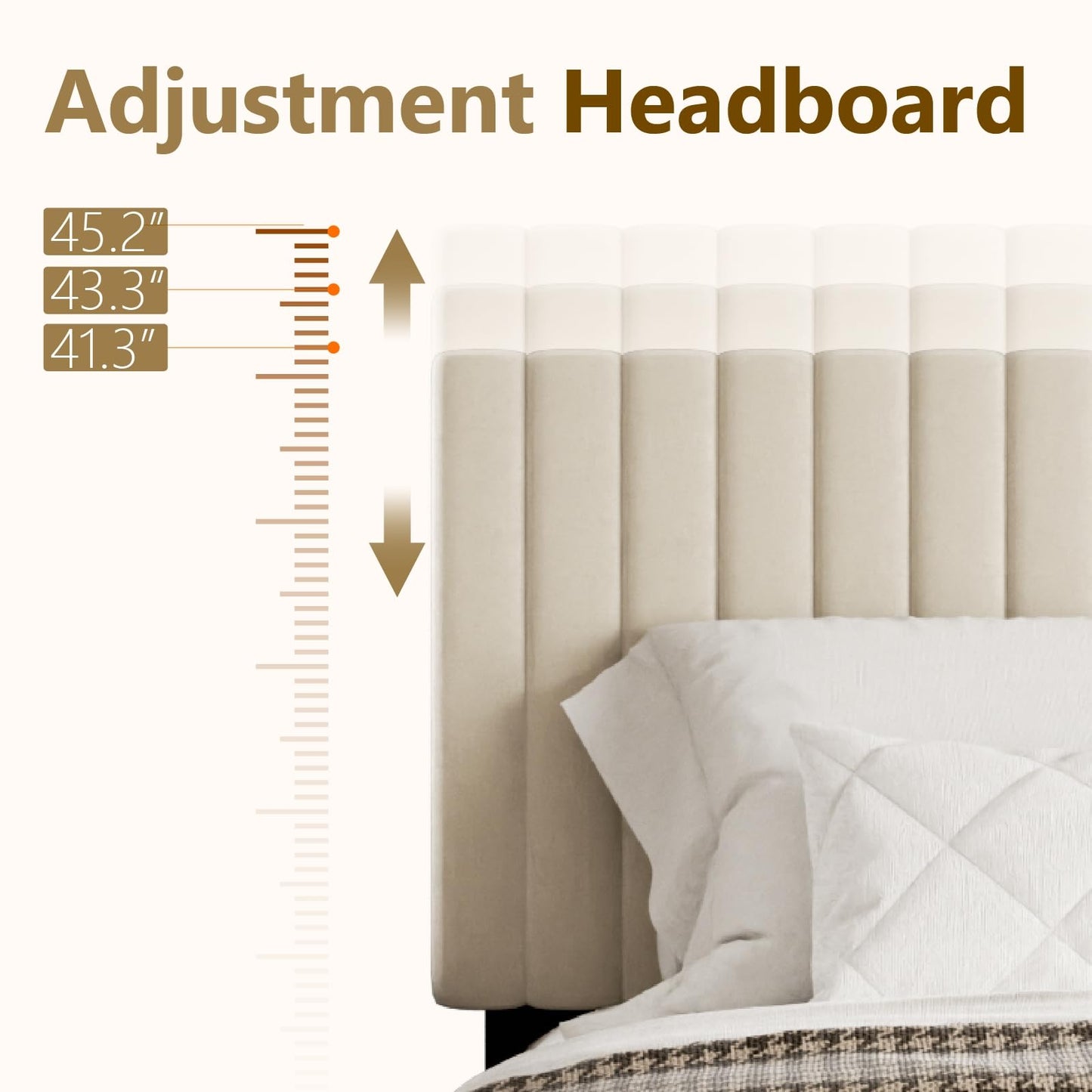 Sismplly King Size Bed Frame with Velvet Upholstered Headboard, Platform Bed with Strong Wood Slats, Mattress Foundation, Box Spring Optional, Easy Assembly, Beige