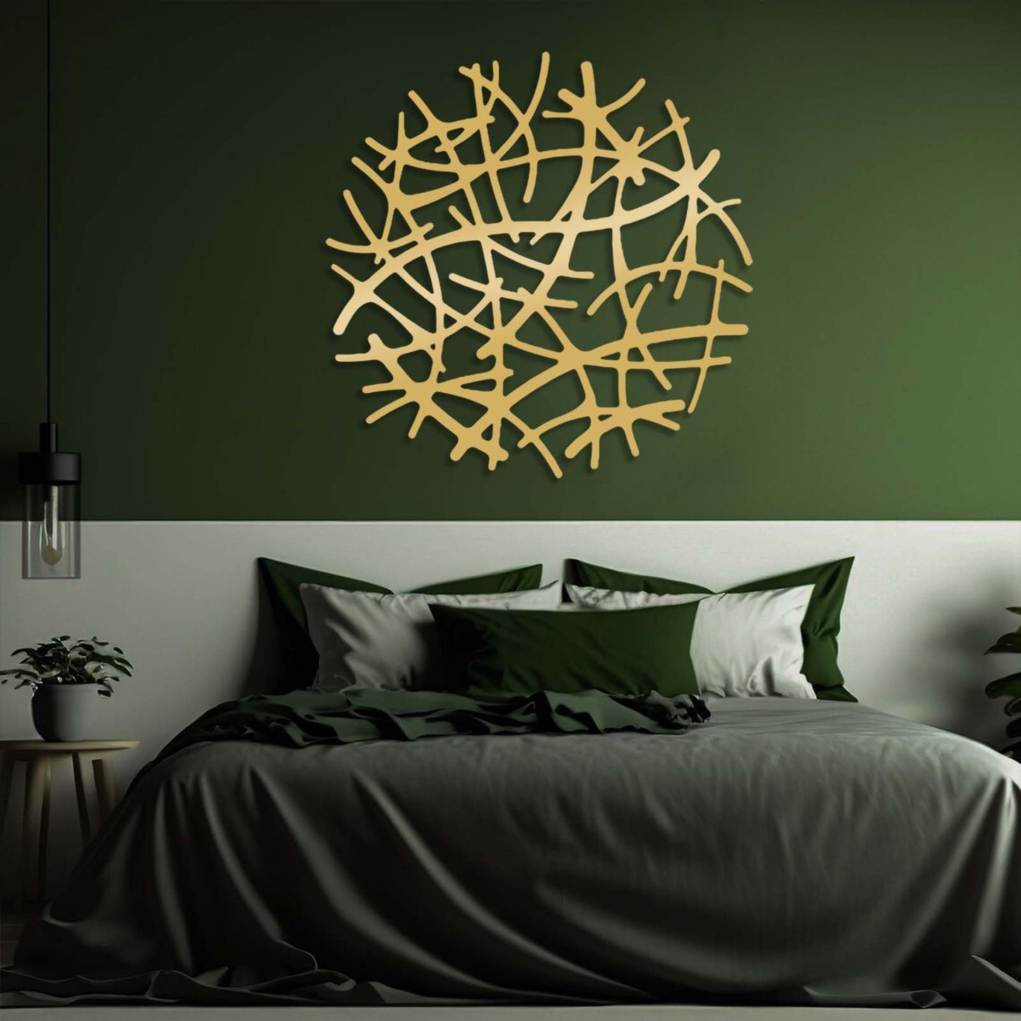 Round Abstract Line Metal Wall Decor, Geometric Wall Art, Circular Wall Decor, Abstract Metal Wall Art, Unique Wall Art, Bathroom Decor, Wall Decor Living Room (Gold, 24"x24" | 60x60cm)