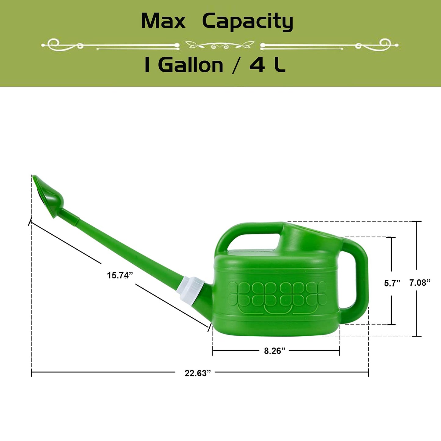 Plastic Watering Can for Indoor & Outdoor Plants 1 Gallon/4-Liter, Ebristar Watering Pot for Garden Flower with Long Spout and Removable 360 Degree Rotation Sprinkler Head, Green