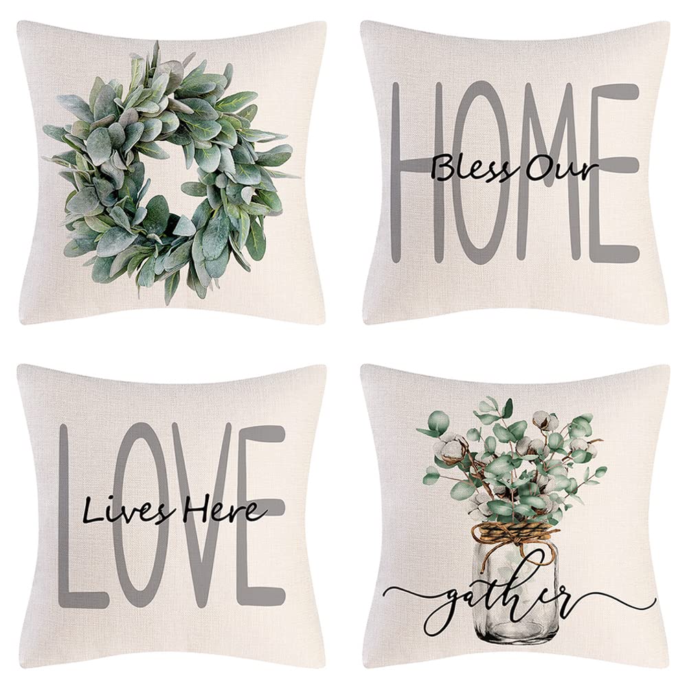 wyooxoo Throw Pillow Covers 20x20 Set of 4 Farmhouse Pillow Covers Natural Cushion Cases Decorative Pillowcases for Sofa Couch Living Room Outdoor Home Decor