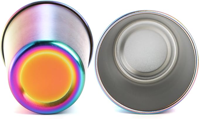 Tosnail 6 Pack Stainless Steel Pint Cups, 16 oz Metal Cups Unbreakable Drinking Glasses Water Tumblers for Kids, Adults Indoor and Outdoor Use, Rainbow