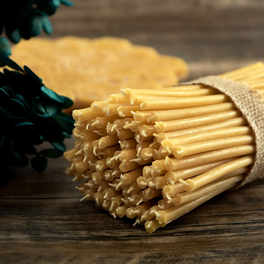 DEYBBY Beeswax Birthday Candles 100 Count Dripless and Smokeless Eco Taper Candles for Home, Dinner, Cake, Prayer, Church, Hanukkah, Christmas