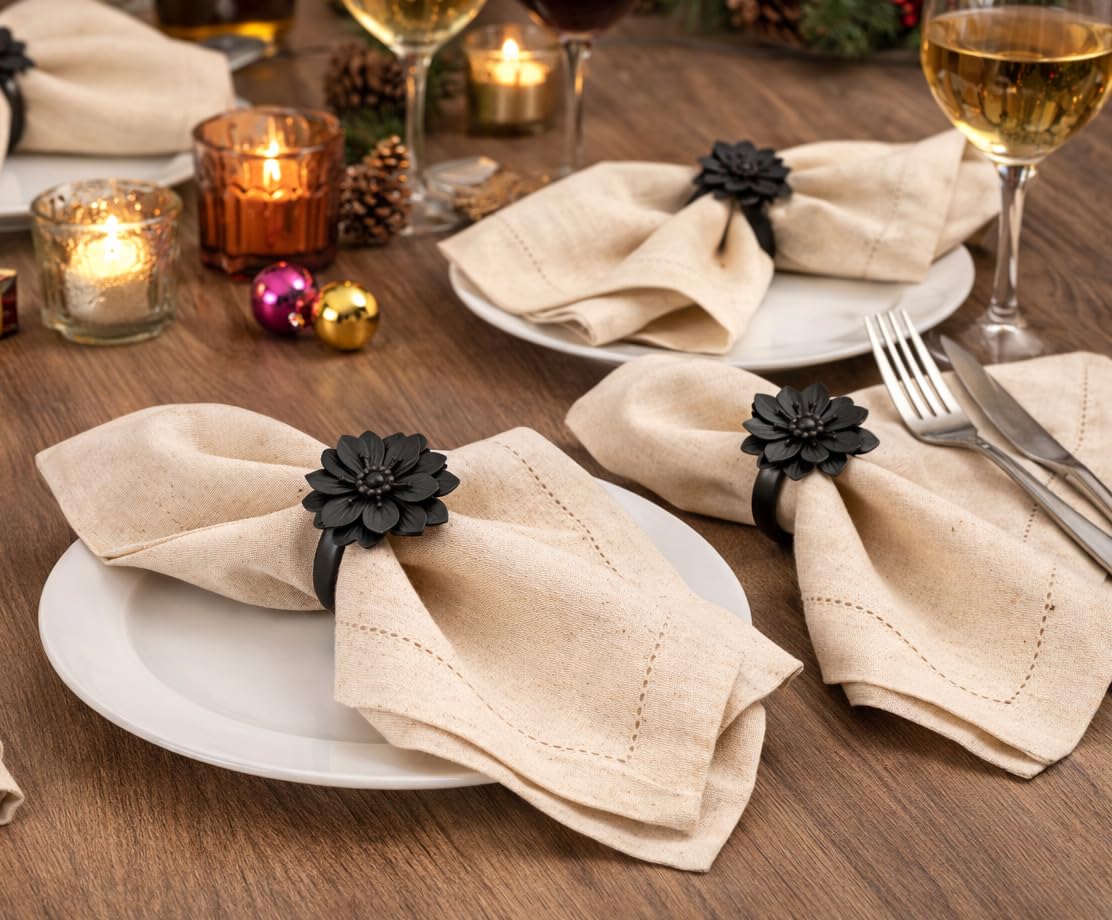 Linen Flax Cotton Cloth Dinner Napkins Set of 72-18x18 Natural Fabric with Hemstitched Mitered Corners - Machine Washable Wedding, Cocktail & Party Table Napkins - Natural