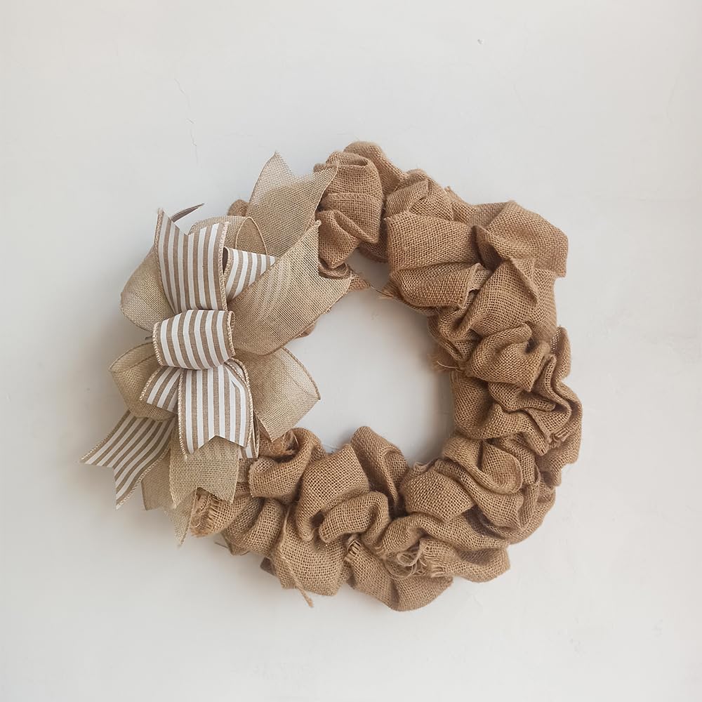 VOZLAC Spring Wreath Bow,Vintage Beige Stripe Farmhouse Lantern Bow, Rustic Door Hanger Bow, Wreath Embellishment, Everyday Wreath Bow, Farmhouse Wreath Bow