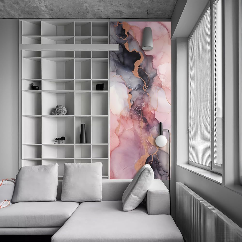 REDAMANCY Modern Pink Grey Purple Abstract Marble Peel and Stick Door Stickers Vinyl Decals Decor Modern Self-Adhesive, Waterproof, Removable