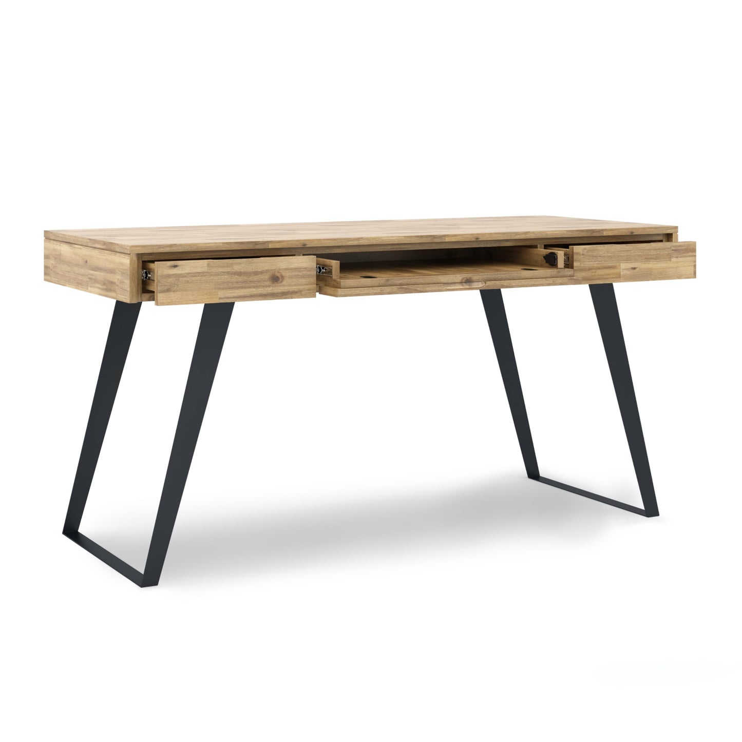 SIMPLIHOME Lowry Desk - 54 Inch Wide Solid Acacia Wood and Metal Writing Desk in Distressed Golden Wheat, Modern Industrial Home Office Computer Table with 2 Drawers and Flip-Down Keyboard Tray